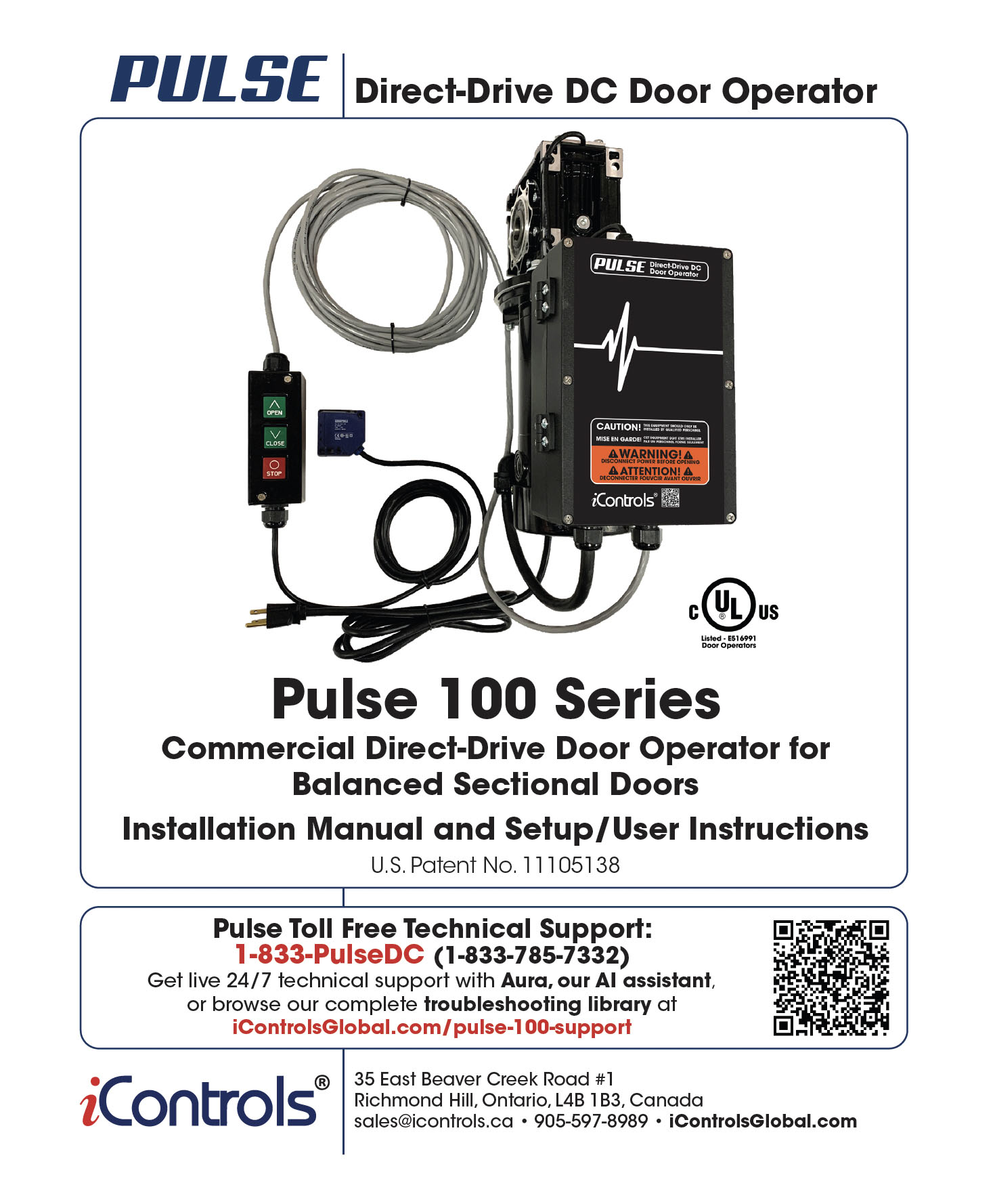 Couverture du manuel d'installation de la série commerciale PULSE 100