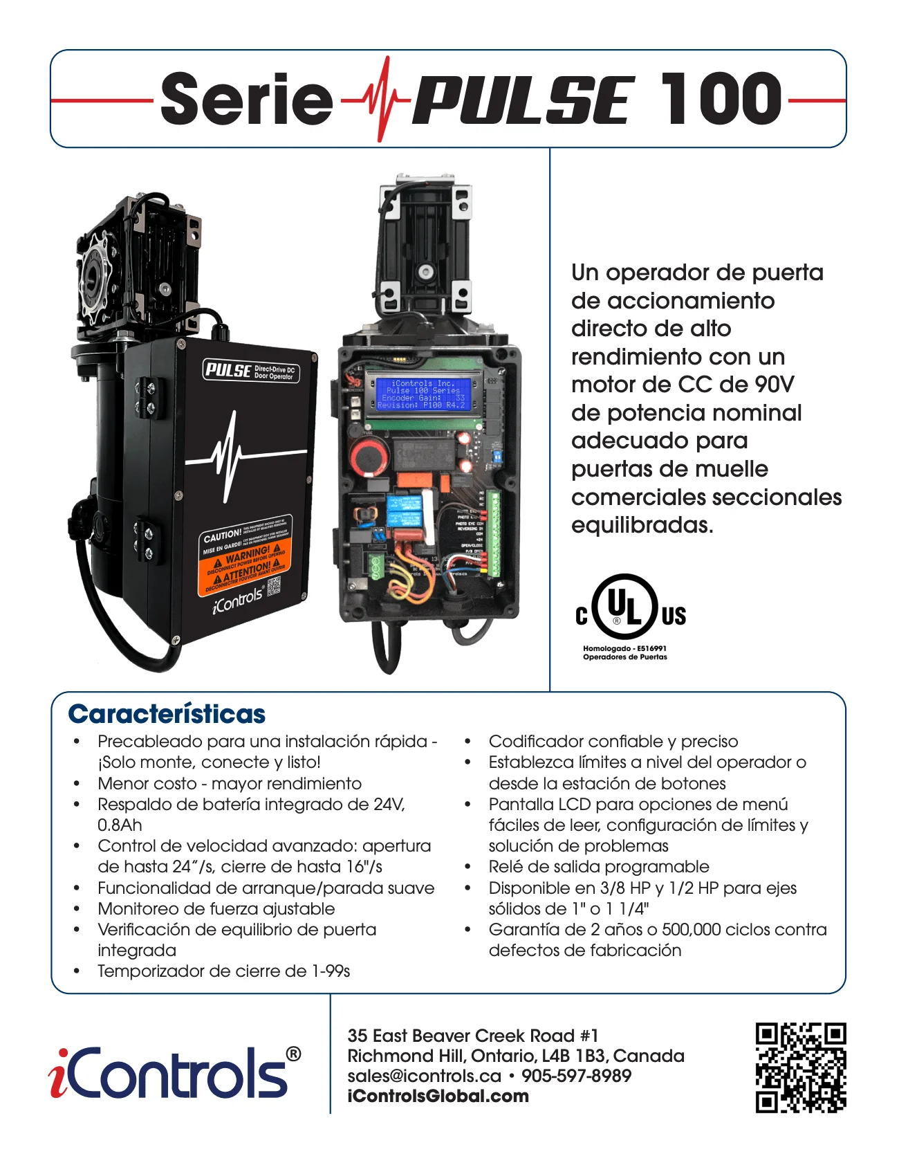 Portada del folleto de la serie comercial PULSE 100
