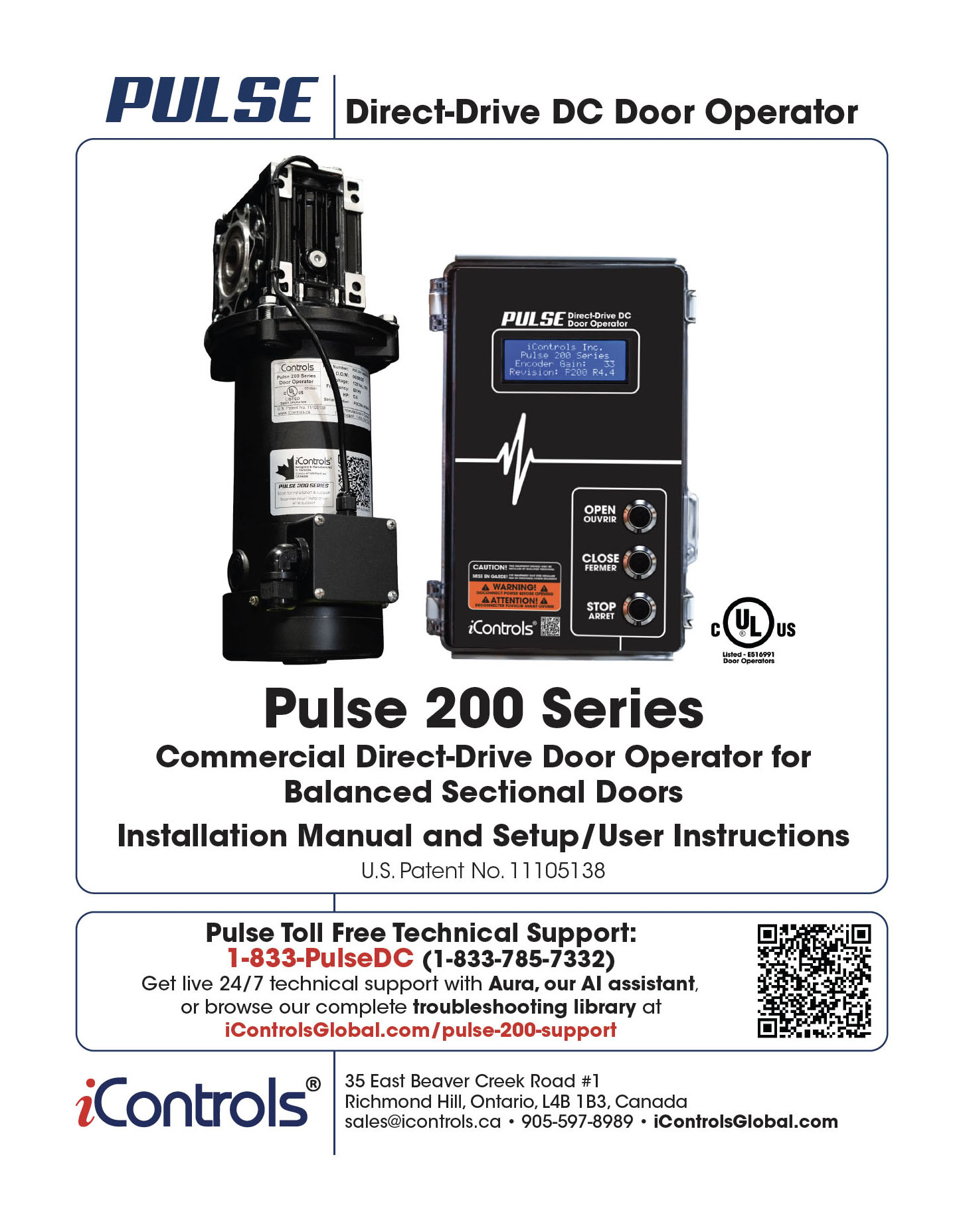 Couverture du manuel d'installation de la série commerciale PULSE 200