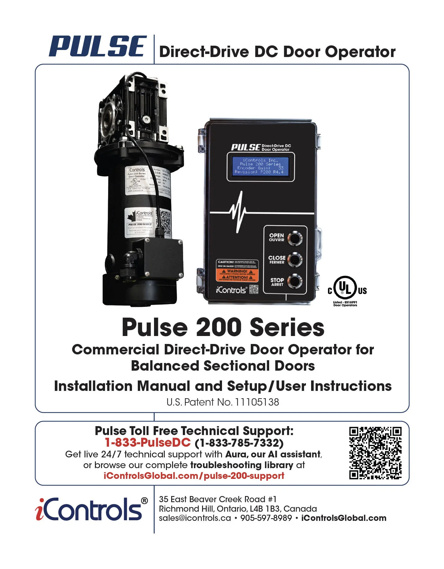 Portada del manual de instalación de la serie comercial PULSE 200