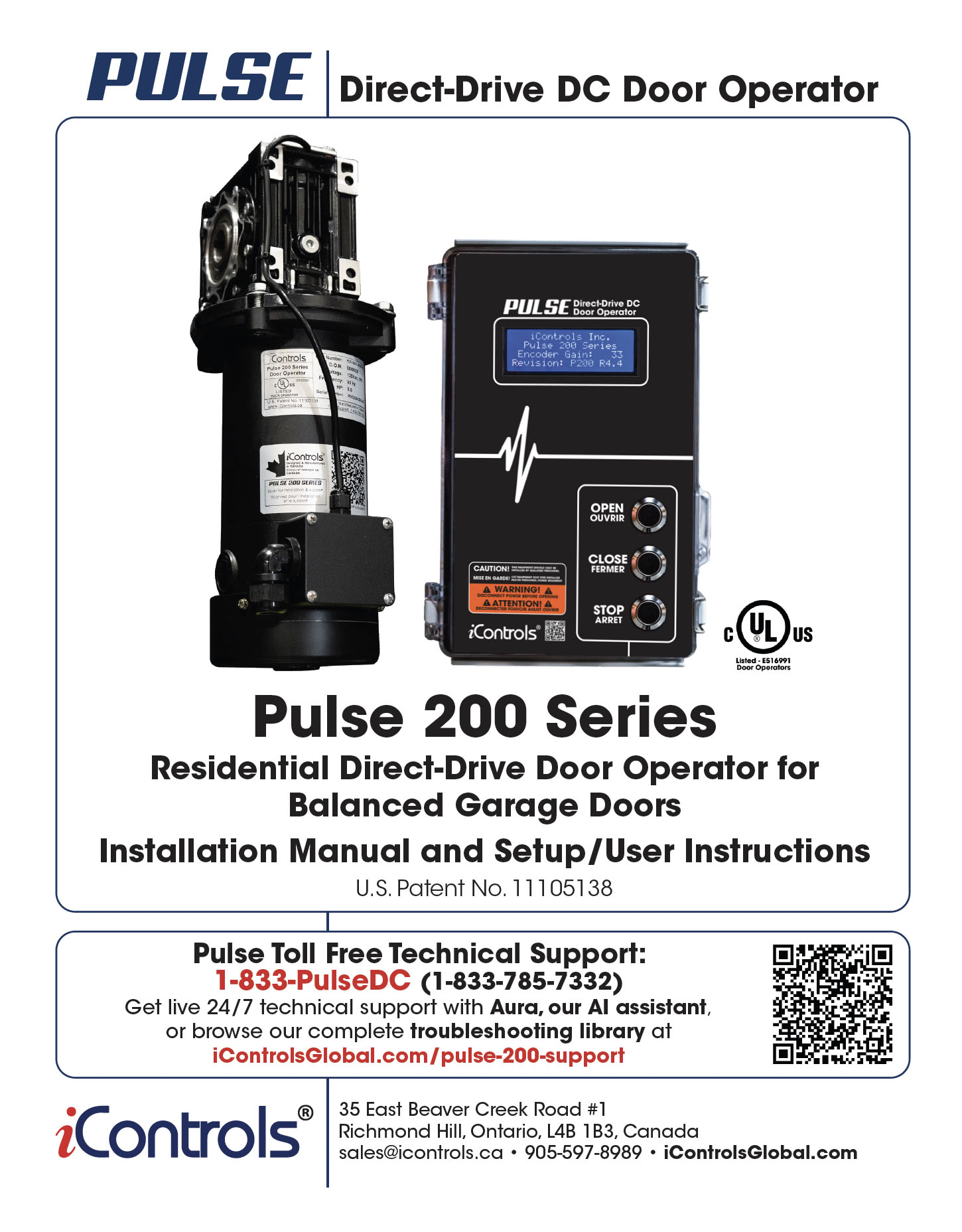 Couverture du manuel d'installation de la série résidentielle PULSE 200