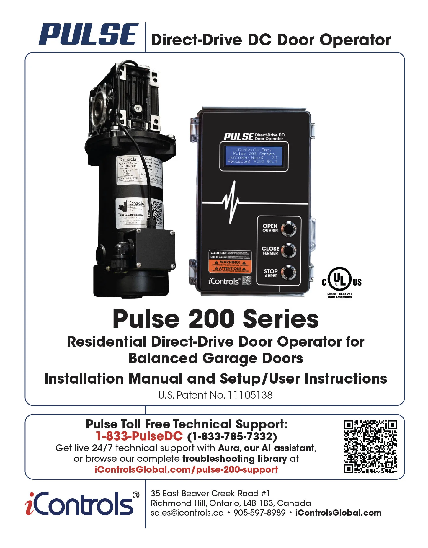 Portada del manual de instalación de la serie residencial PULSE 200